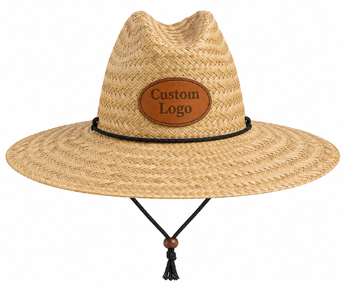 Custom Text or Logo Leather Engraved Straw Hat